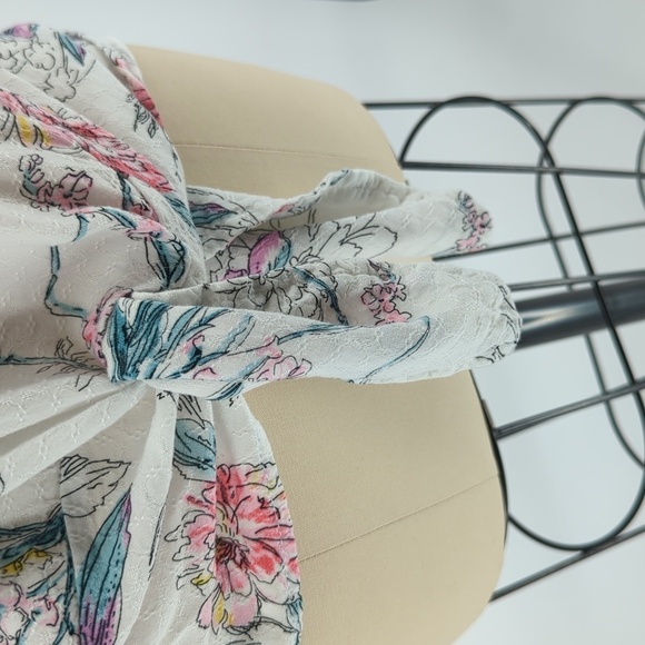 Buffalo Floral Tie Top White Pink M bohemian casual cottagecore spring summer - Picture 4 of 8